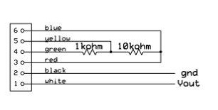voltage output schematic A schematic shows how to connect the wires of the EV3 connector.